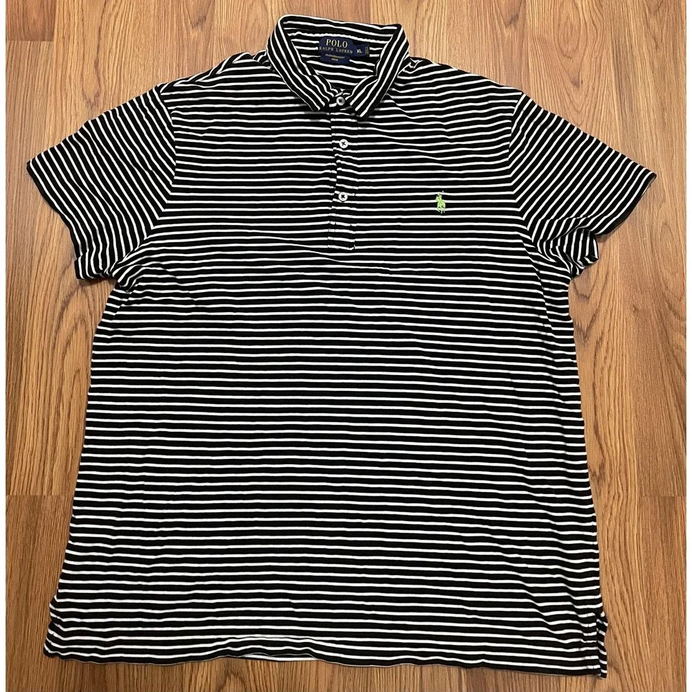 Polo Ralph Lauren Shirt Mens Extra Large Featherweight Mesh Striped Black